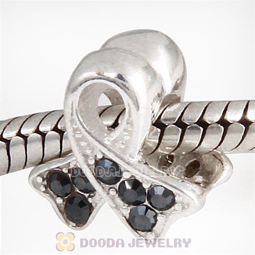 Sterling Silver Ribbon Lung Cancer Bead with Jet Hematite Austrian Crystal