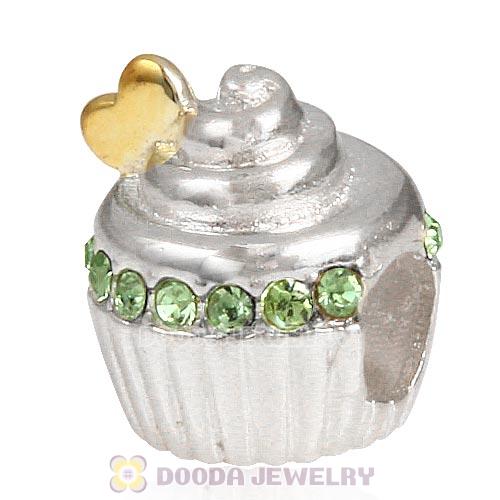 Sterling Silver Golden Heart Cupcake Bead with Peridot Austrian Crystal