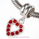 Sterling Silver Heart Dangle Charms with Light Siam Austrian Crystal