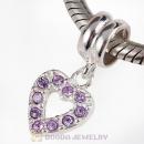Sterling Silver Heart Dangle Charms with Violet Austrian Crystal