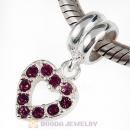 Sterling Silver Heart Dangle Charms with Amethyst Austrian Crystal