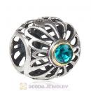 Sterling and Gold Plated Vintage Allure Beads with Blue Zircon Austrian Crystal