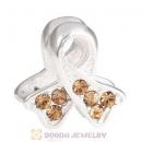Sterling Silver Ribbon Lung Cancer Bead with Light Colorado Topaz Austrian Crystal