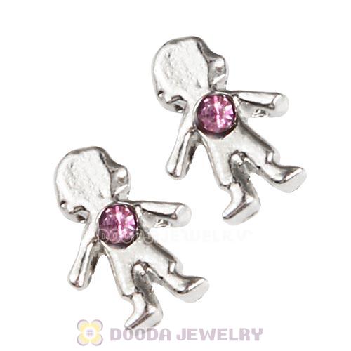 Platinum Plated Alloy Boy with Pink Crystal Floating Charms
