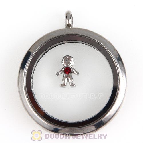 Platinum Plated Alloy Boy with Siam Crystal Floating Charms