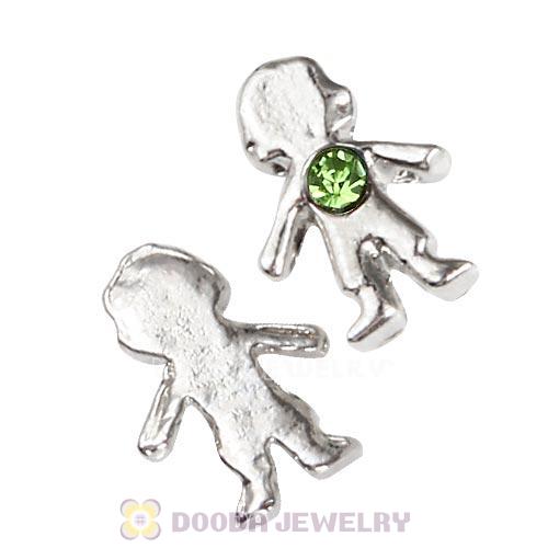 Platinum Plated Alloy Boy with Peridot Crystal Floating Charms
