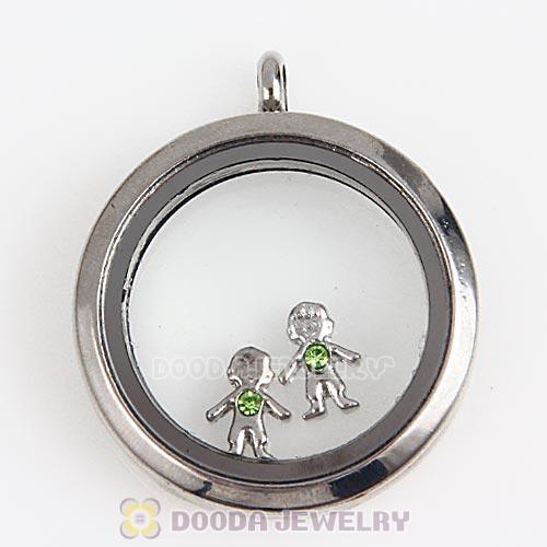 Platinum Plated Alloy Boy with Peridot Crystal Floating Charms