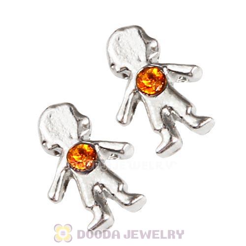 Platinum Plated Alloy Boy with Topaz Crystal Floating Charms