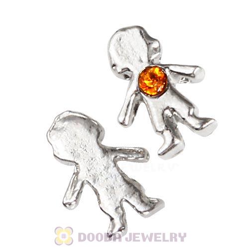 Platinum Plated Alloy Boy with Topaz Crystal Floating Charms
