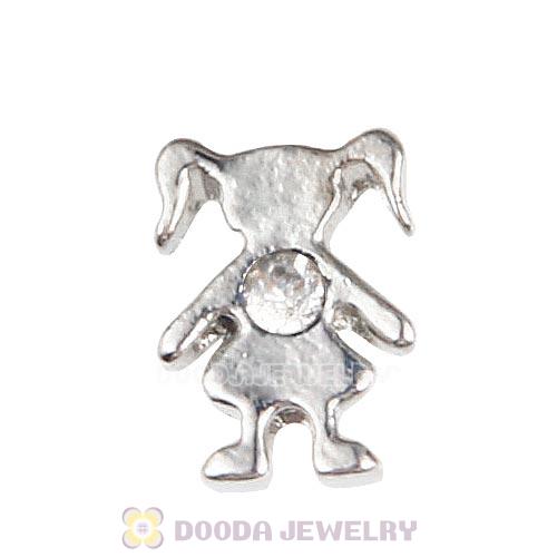 Platinum Plated Alloy Girl with White Crystal Floating Charms