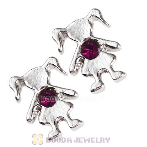 Platinum Plated Alloy Girl with Amethyst Crystal Floating Charms