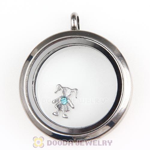 Platinum Plated Alloy Girl with Aquamarine Crystal Floating Charms