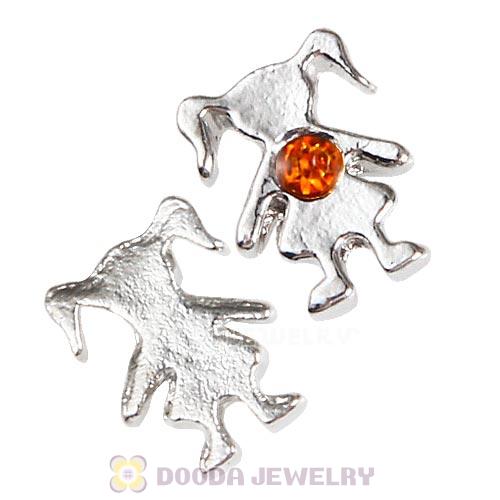 Platinum Plated Alloy Girl with Topaz Crystal Floating Charms