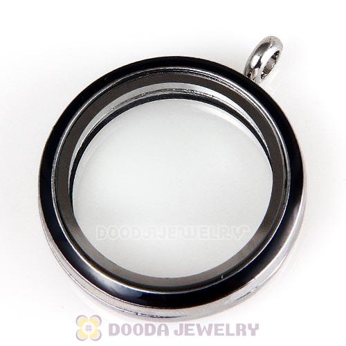 Platinum Plated Alloy Glass Floating Locket Pendant Black Face