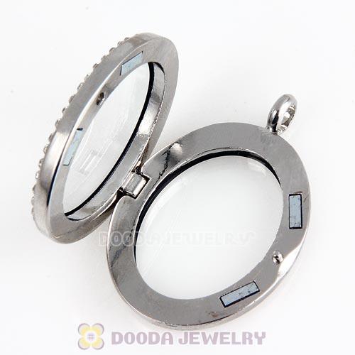 Platinum Plated Alloy Glass Floating Locket Oval Pendant with Crystal