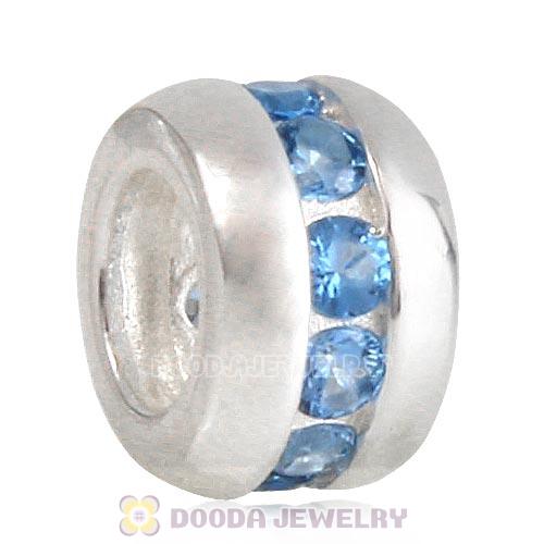 European Style Sterling Silver Beads with Blue CZ Stone