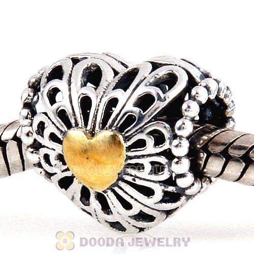 Antique Sterling Silver Gold Plated Heart Charm Beads