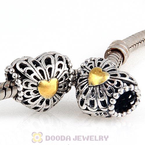 Antique Sterling Silver Gold Plated Heart Charm Beads