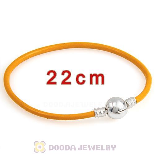 22cm Yellow Slippy Leather Bracelet with Silver Round Clip fit European Beads