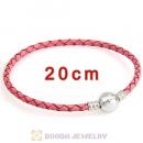 20cm Pink Braided Leather Bracelet with Silver Round Clip fit European Beads