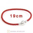 19cm Red Braided Leather Bracelet with Silver Round Clip fit European Beads