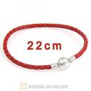 22cm Red Braided Leather Bracelet with Silver Round Clip fit European Beads