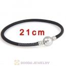 21cm Black Slippy Leather Bracelet with Silver Round Clip fit European Beads