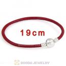 19cm Dark Red Slippy Leather Bracelet with Silver Round Clip fit European Beads