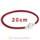 20cm Dark Red Slippy Leather Bracelet with Silver Round Clip fit European Beads