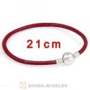 21cm Dark Red Slippy Leather Bracelet with Silver Round Clip fit European Beads