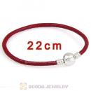 22cm Dark Red Slippy Leather Bracelet with Silver Round Clip fit European Beads
