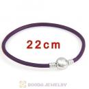 22cm Purple Slippy Leather Bracelet with Silver Round Clip fit European Beads