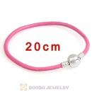 20cm Pink Slippy Leather Bracelet with Silver Round Clip fit European Beads