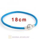 18cm Blue Slippy Leather Bracelet with Silver Round Clip fit European Beads