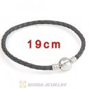 19cm Gray Braided Leather Bracelet with Silver Round Clip fit European Beads