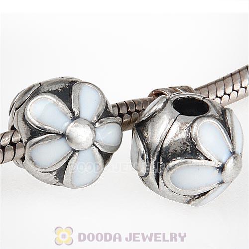 925 Sterling Silver European Darling Daisies White Enamel Clip Beads 