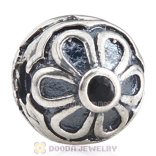 925 Sterling Silver Flower with Jet Crystal Clip Beads