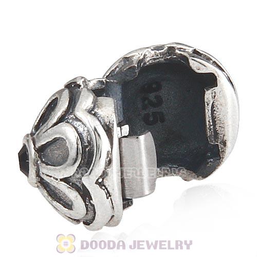 925 Sterling Silver Flower with Jet Crystal Clip Beads