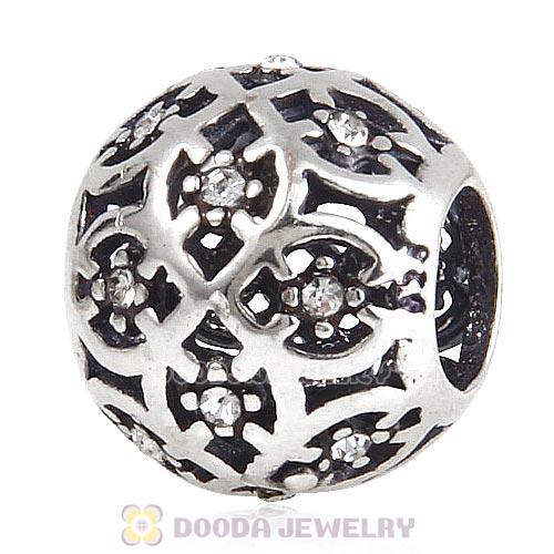 Sterling Silver Intricate Lattice Bead with Clear Austrian Crystal