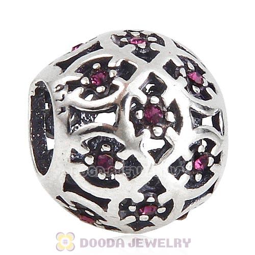 Sterling Silver Intricate Lattice Bead with Amethyst Austrian Crystal