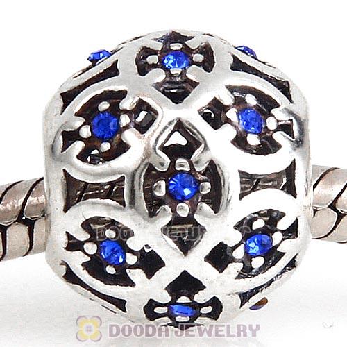 Sterling Silver Intricate Lattice Bead with Sapphire Austrian Crystal