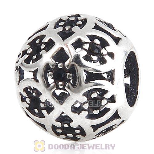 Sterling Silver Intricate Lattice Bead with Jet Austrian Crystal