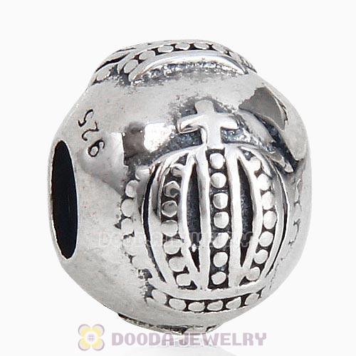 Antique Sterling Silver Crown Charm Beads European Style