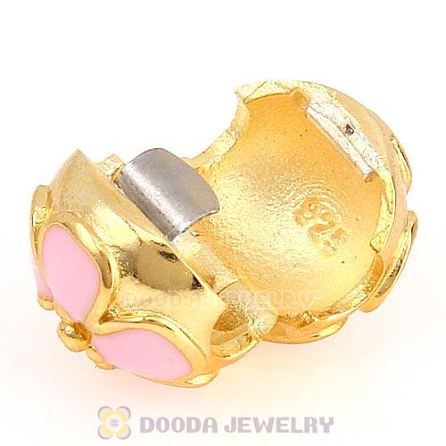 Gold Plated Sterling Silver Cherry Blossom Pink Enamel Clip Beads 