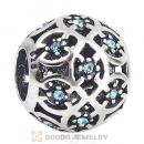 Sterling Silver Intricate Lattice Bead with Aquamarine Austrian Crystal