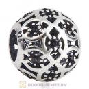 Sterling Silver Intricate Lattice Bead with Jet Austrian Crystal