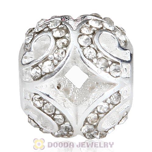 Sterling Silver Glittering Wave Bead with Clear Austrian Crystal