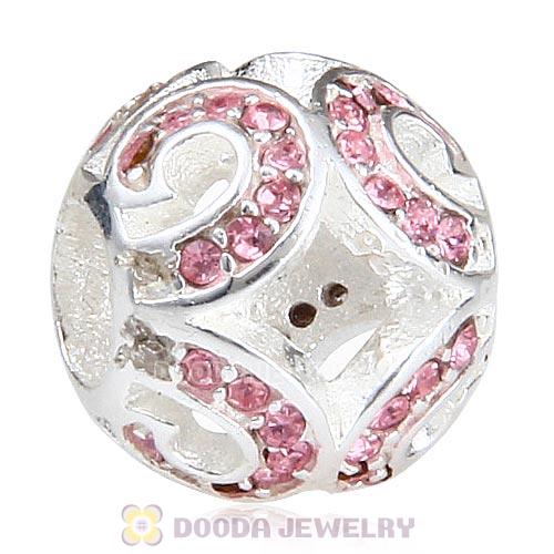 Sterling Silver Glittering Wave Bead with Light Rose Austrian Crystal