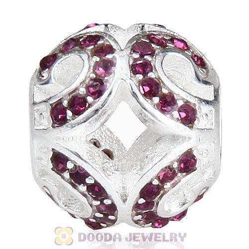 Sterling Silver Glittering Wave Bead with Amethyst Austrian Crystal