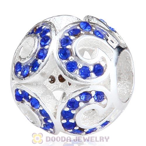 Sterling Silver Glittering Wave Bead with Sapphire Austrian Crystal